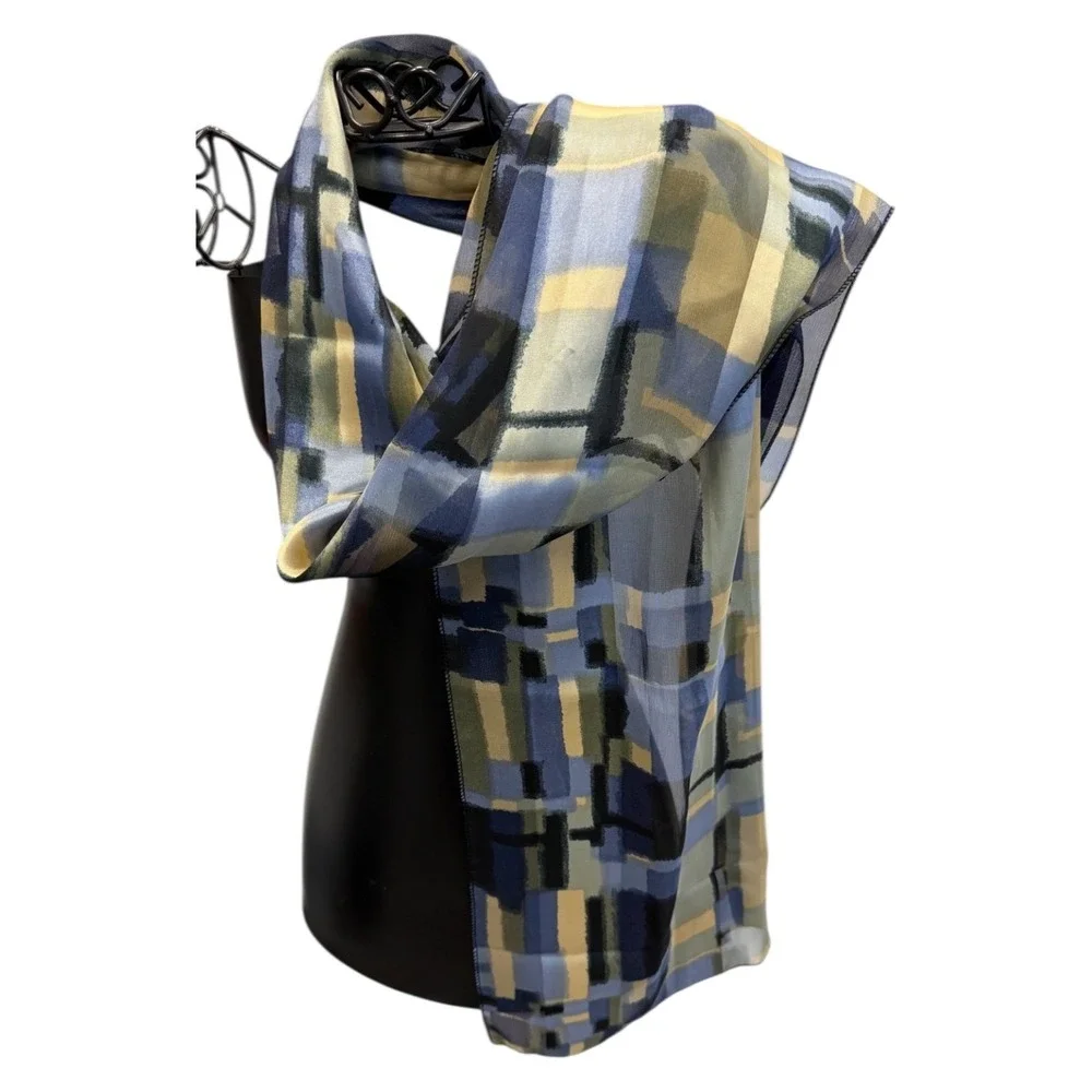 Womens Blue Yellow Geometric Pattern‎ Lightweight Scarf Wrap 59x13